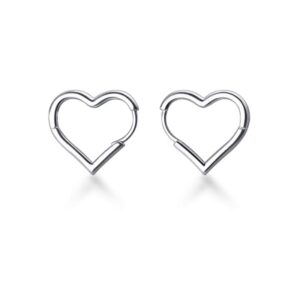 sluynz 925 sterling silver 1.6cm heart hoop earrings for women teen girls minimalist hoop earrings sweet love heart earrings (a-silver)