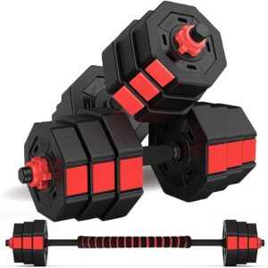 Kitclan Weights Dumbbells Set of 2, 66LB Adjustable Dumbbell Barbell Weight Set with Connecting Rod, Free Weight Set for Home Gym, 3-in-1 Home Fitness Workout Weights for Men Women