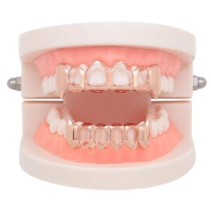 18K Gold Plated Grillz Fangs 6 Open Face Silver Plated Top & Bottom Set