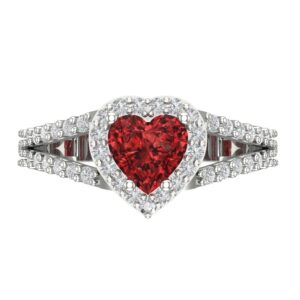 Clara Pucci 1.72ct Heart Cut Solitaire Halo split shank Natural Scarlet Red Garnet designer Modern Statement Ring Solid 14k White Gold