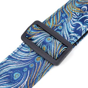 CLOUDMUSIC Guitar Strap For Acoustic Electric Embroidered Jacquard Vintage Floral Patterns(Colorful Feather In Blue)