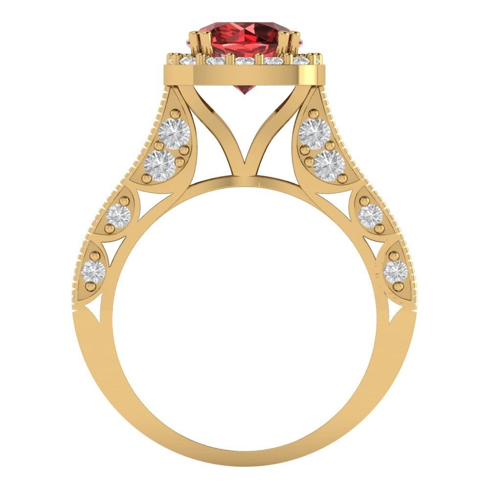 Clara Pucci 1.92ct Round Cut Solitaire Halo Natural Scarlet Red Garnet VVS1 Designer Modern Statement Accent Ring Solid 14k Yellow Gold