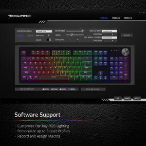 TECWARE Spectre Pro, RGB Mechanical Keyboard with Volume Knob, Full Size 104 Keys (Outemu Brown)