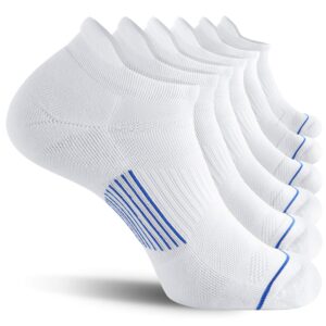 fitrell 6 pack men's ankle running socks low cut cushioned no show athletic sports socks, shoe size 9-12, white+blue