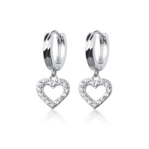 sluynz 925 sterling silver delicate cz heart hoop earrings for women sweet love heart drop earrings (a-silver)