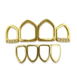 18k Gold Teeth Grillz Open Face Outline 4 Teeth Vampire Fangs Grillz