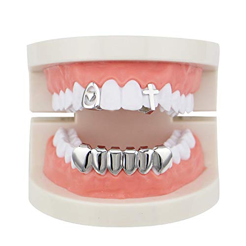 2 Single Heart Cross Shape Top Grillz Teeth and 6 Bottom Set Grillz Hip Hop Grillz Vampire Fangs Grillz