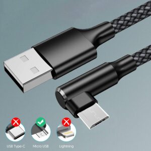 EWUONU Micro USB 90 Degree Cable [2 Pack 10FT] for Fire 7 HD8, Samsung Tablets, Galaxy S7 S6 Edge J8 J7, Xbox One, PS4 Controllers, Camera and More – Right Angled Micro USB Charging Cable