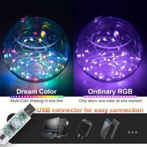 Smart Fairy String Lights 2 Pack WS2812B 33FT USB Bluetooth Twinkle with Timer and Remote, Music Sync Funny Modes Color Chasing Lights for Bedroom Curtain Christmas Wedding Party Decor IP65