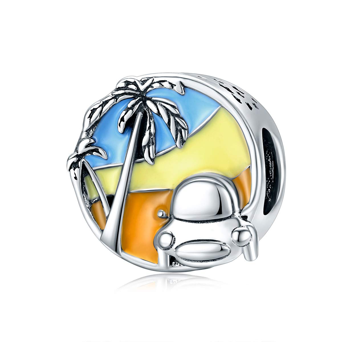 I Love Summer Charm Heart Charm,925 925 Sterling Silver Holiday at the Beach Charm fit Fashion Pandora Style Bracelet (Silver Palm tree & Summer Journey)