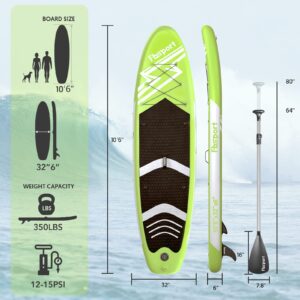 FBSPORT 10'6'' Premium Inflatable Stand Up Paddle Board, Yoga Board with Durable SUP Accessories & Carry Bag | Wide Stance, Surf Control, Non-Slip Deck, Leash, Paddle and Pump for Youth & Adult