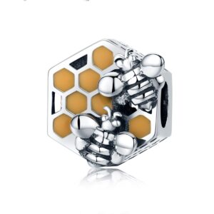 CHTLOR Bee Honeycomb Charm Beads 925 Sterling Silver Beads Fit for European Charm Bracelet