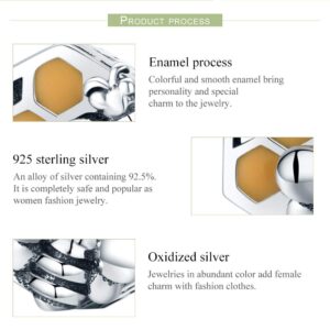 CHTLOR Bee Honeycomb Charm Beads 925 Sterling Silver Beads Fit for European Charm Bracelet