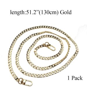 HAHIYO Mini Pochette Purse Chain Strap Thin Wide 7mm for LV Length 51.2 inches Thick 2.6mm Shiny Gold for Shoulder Cross Body Sling Handbag Wallet Clutch Comfortable Flat Metal Strap 1 Pack