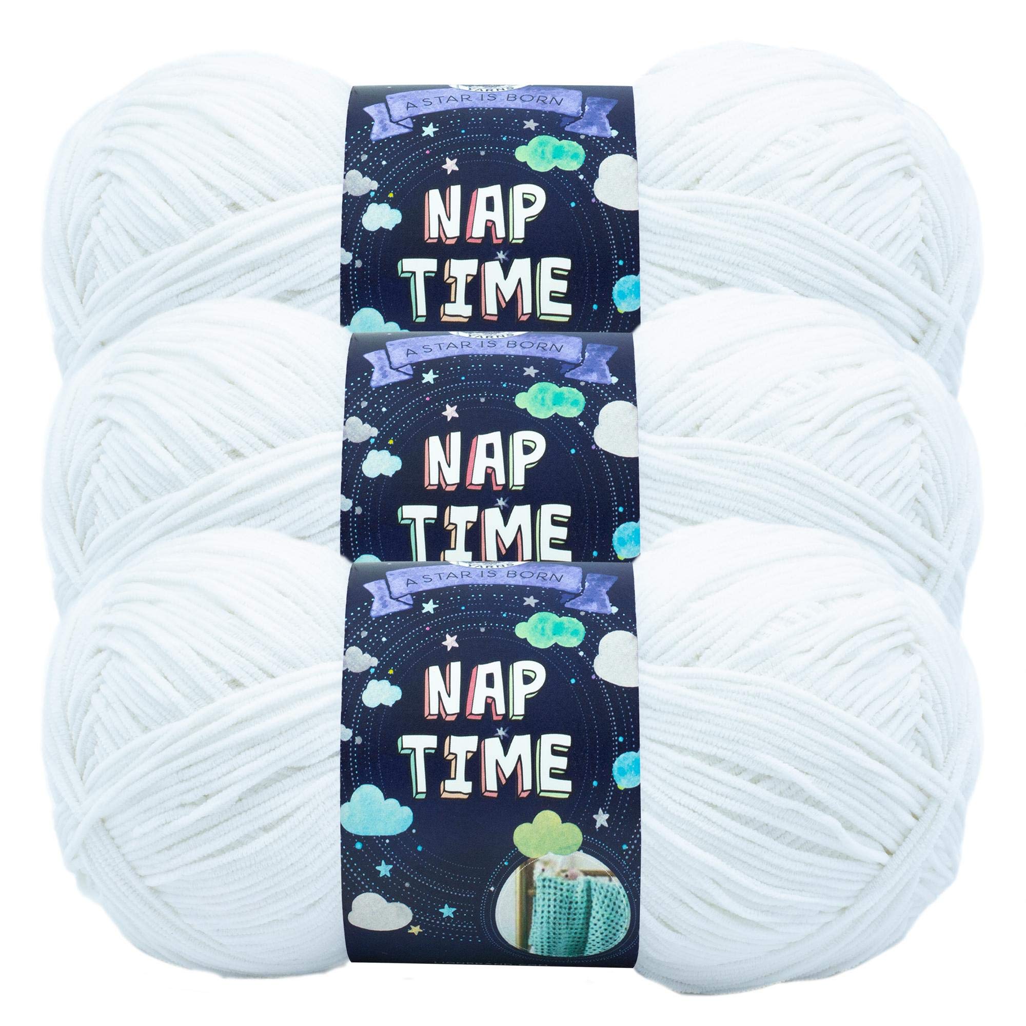 Lion Brand Yarn Naptime, Baby Yarn for Knitting and Crochet, White, 3 Pack