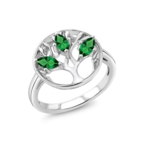 Gem Stone King 925 Sterling Silver Green Nano Emerald Family Tree of Life Ring For Women (0.60 Cttw, Gemstone May Birthstone, Available In Size 5, 6, 7, 8, 9)