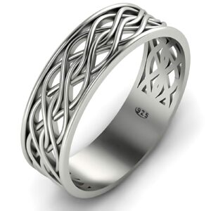 endless irish celtic knot band ring oxidized 925 sterling silver viking wedding eternity rings unisex woven thumb ring/norse nordic jewelry for men women (8)