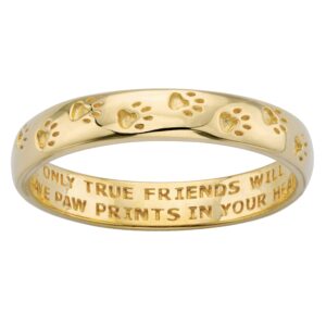 PalmBeach 10K Yellow Gold Paw Print True Friends Quote Ring (3.5mm) Sizes 6-10 Size 7