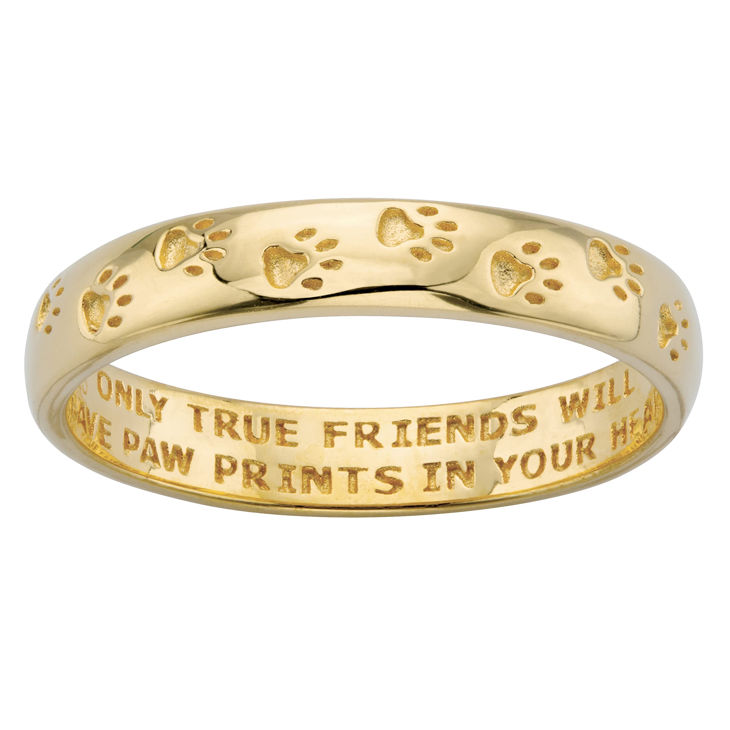 PalmBeach 10K Yellow Gold Paw Print True Friends Quote Ring (3.5mm) Sizes 6-10 Size 7