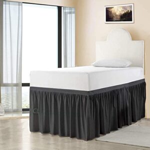 ruffled dorm sized bed skirt for dorm beds - three sided wrap around elastic bedskirts- dust ruffled bed skirts 56 inch tailored drop - dark grey dorm room bedskirts - college dorm bed skirt