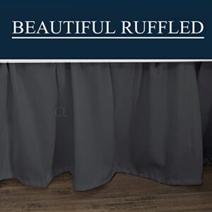 Ruffled Dorm Sized Bed Skirt for Dorm Beds - Three Sided Wrap Around Elastic Bedskirts- Dust Ruffled Bed Skirts 56 inch Tailored Drop - Dark Grey Dorm Room Bedskirts - College Dorm Bed Skirt