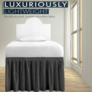 Ruffled Dorm Sized Bed Skirt for Dorm Beds - Three Sided Wrap Around Elastic Bedskirts- Dust Ruffled Bed Skirts 56 inch Tailored Drop - Dark Grey Dorm Room Bedskirts - College Dorm Bed Skirt