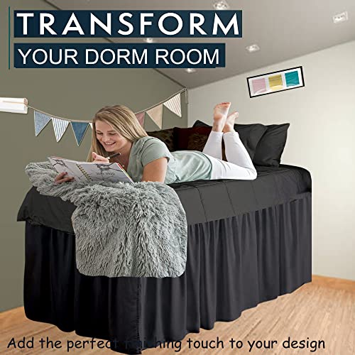 Ruffled Dorm Sized Bed Skirt for Dorm Beds - Three Sided Wrap Around Elastic Bedskirts- Dust Ruffled Bed Skirts 56 inch Tailored Drop - Dark Grey Dorm Room Bedskirts - College Dorm Bed Skirt