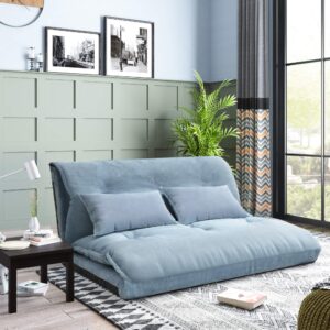 harper & bright designs floor sofa adjustable lazy sofa bed, foldable mattress futon couch bed with 2 pollows, blue