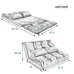 Harper & Bright Designs Floor Sofa Adjustable Lazy Sofa Bed, Foldable Mattress Futon Couch Bed with 2 Pollows, Blue