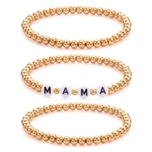 CEALXHENY Ball Bead Bracelets for Women Brass Bead Ball Chain Stretch Bracelets MAMA Letter Bangle Bracelets Gold Layering Bracelet Set Mother’s Day Thanksgiving Gifts (Letter MAMA)