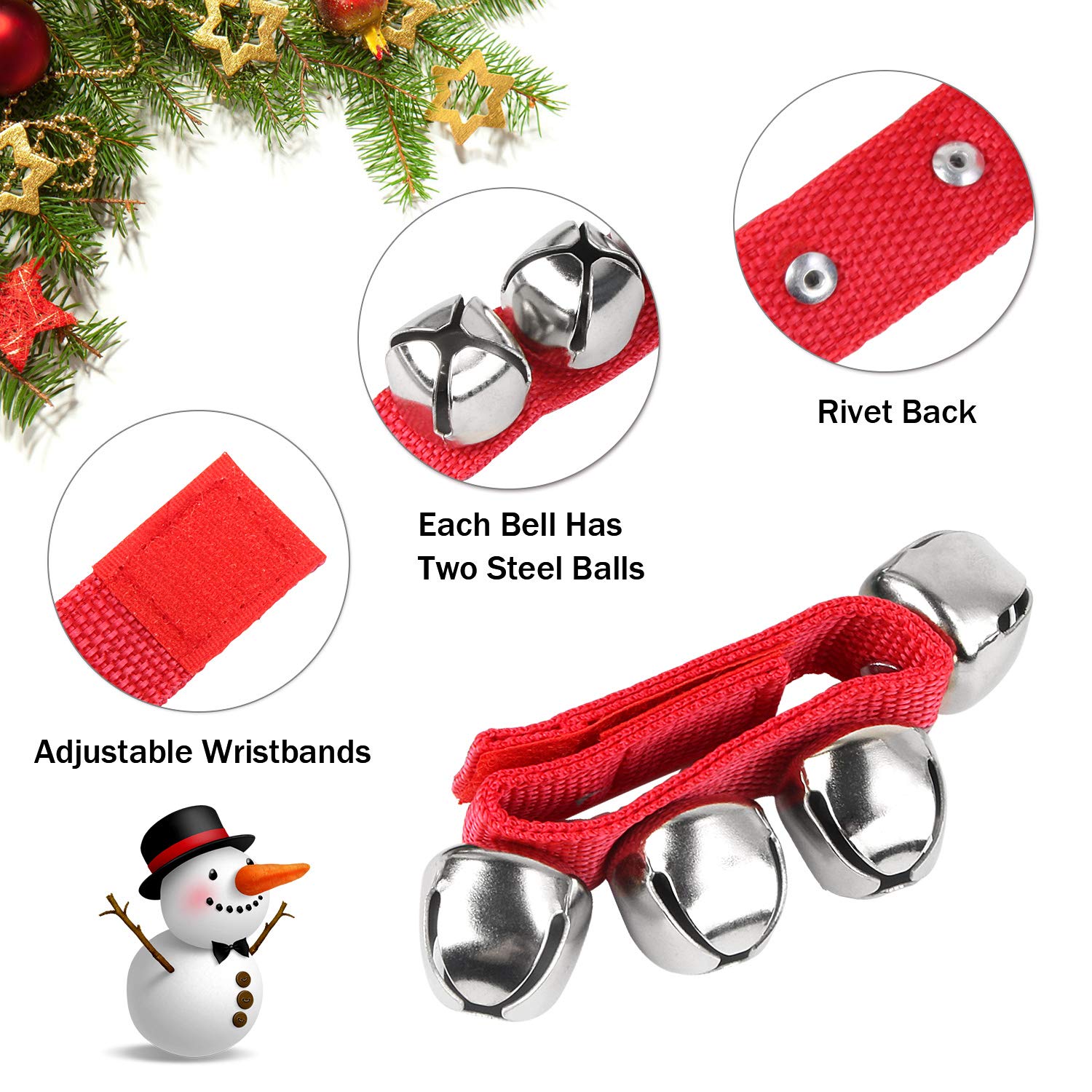 20PCS Christmas Wrist Band Jingle Bells, Musical Instruments for Christmas Party Favors (silver)