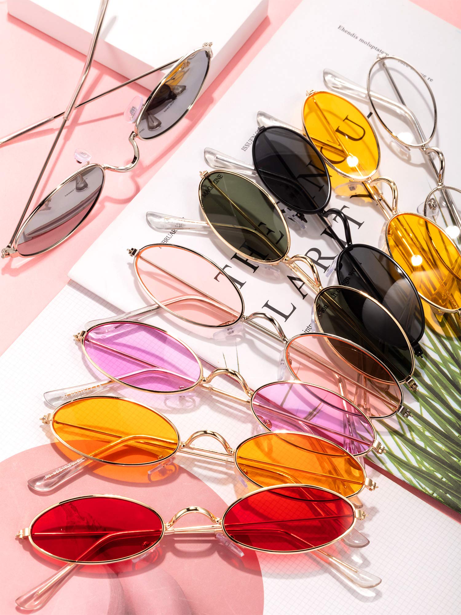 18 Pairs Vintage Slender Oval Sunglasses Small Metal Frames Designer Gothic Glasses Candy Colors Retro Hippie Eyewear for Women Men