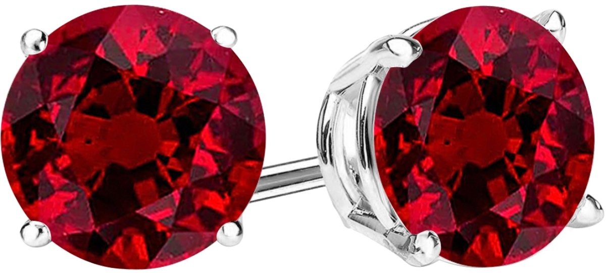 Houston Diamond District 1 Carat Total Weight Natural Ruby Solitaire Stud Earrings Pair 14K White Gold Popular Premium Collection 4 Prong Push Back