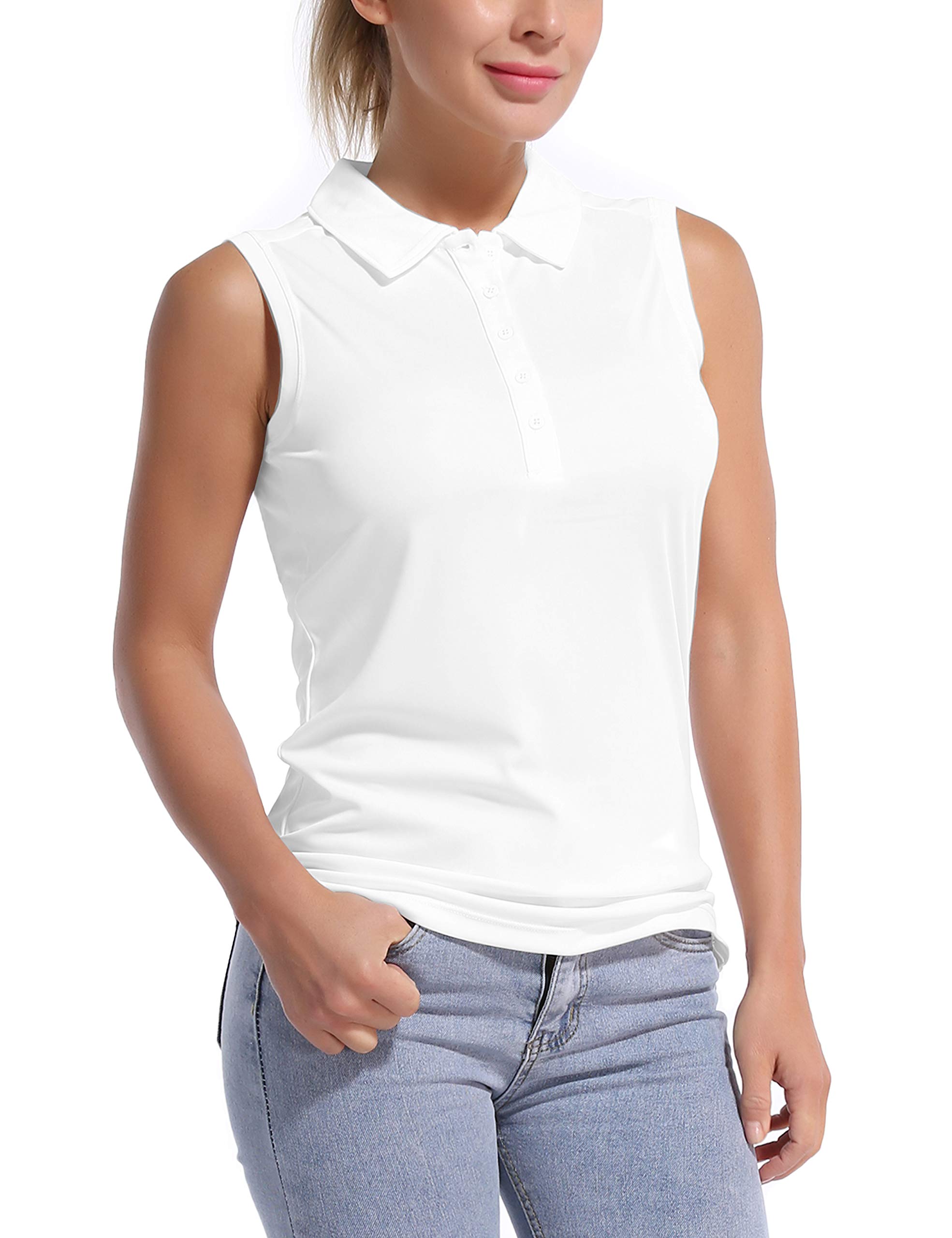 BUBBLELIME Women's UPF 50+ Golf Tennis Sleeveless Polo Shirts Polo Neck_WHITE(1) XS_BWST019