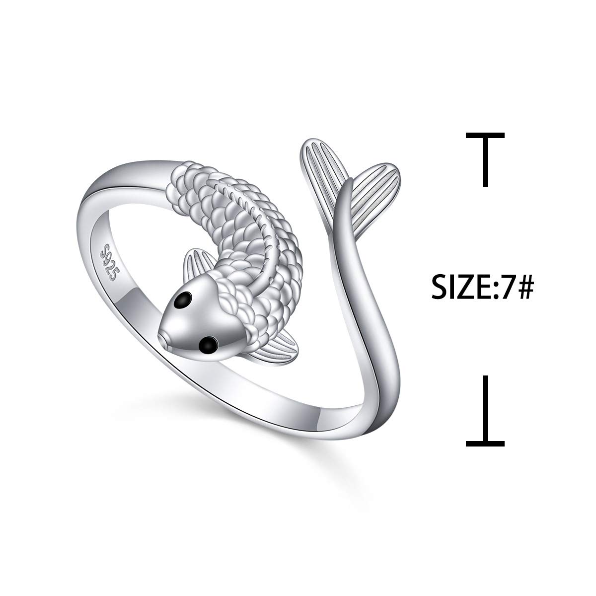 DAOCHONG S925 Sterling Silver Fish Adjustable Wrap Open Ring for Women