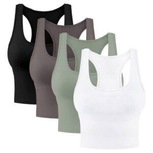 4 Pieces Women's Crop Tops Cotton Basic Tank Tops Racerback Sleeveless Sports Workout Crop Tank Tops