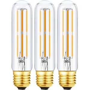 leools t10 led bulb,dimmable tubular vintage led edison bulbs 6w,equivalent 60 watt,600lm,warm white 2700k,clear glass,e26 base bulb, for cabinet display cabinet etc,3 pack.