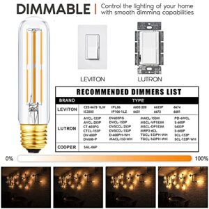 Leools T10 Led Bulb,Dimmable Tubular Vintage LED Edison Bulbs 6W,Equivalent 60 Watt,600LM,Warm White 2700K,Clear Glass,E26 Base Bulb, for Cabinet Display Cabinet etc,3 Pack.