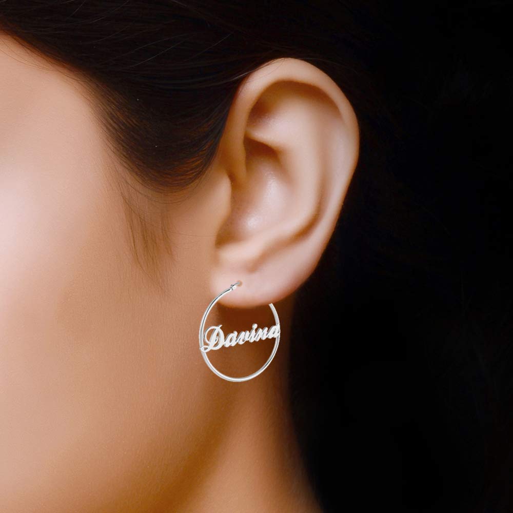 LeCalla Personalized Customized 925 Sterling Silver Name Click-Top Hoop Earrings for Women Teen