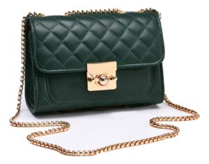 hanbella crossbody purse for women - cute quilted leather shoulder bag with gold chain strap for teen girls - womens clutch