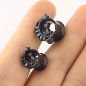 TIANCI FBYJS 8 Pairs Stainless Steel Zircon Ear Tunnels Expander Plugs Stretcher 00g Gauges For Women Black Silver Cat on The Moon (10mm=00g)