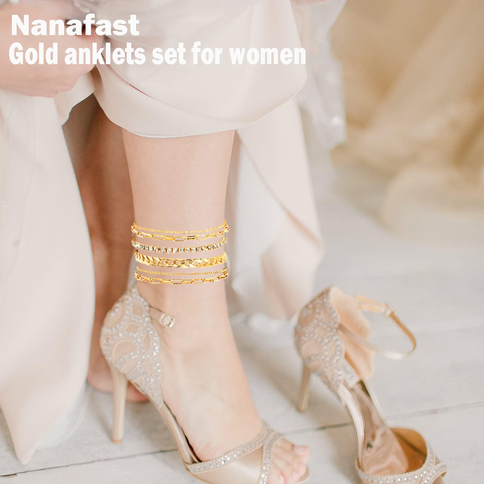 Nanafast 4-6PCS Ankle Bracelets Set for Women Gold Boho Beach Anklet Chain Adjustable Foot Jewelry Extremely Simple Style-4PCS