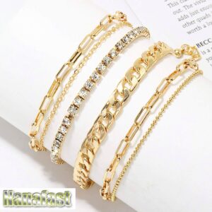 Nanafast 4-6PCS Ankle Bracelets Set for Women Gold Boho Beach Anklet Chain Adjustable Foot Jewelry Extremely Simple Style-4PCS