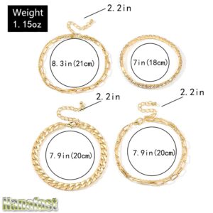 Nanafast 4-6PCS Ankle Bracelets Set for Women Gold Boho Beach Anklet Chain Adjustable Foot Jewelry Extremely Simple Style-4PCS