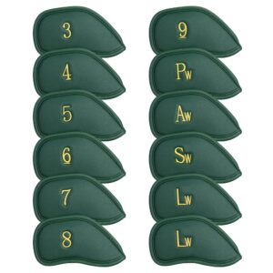 craftsman golf 12pcs thick synthetic leather green golf iron head covers set headcover fit all brands callaway ping taylormade cobra etc. (12pcs green with gold no.for right)