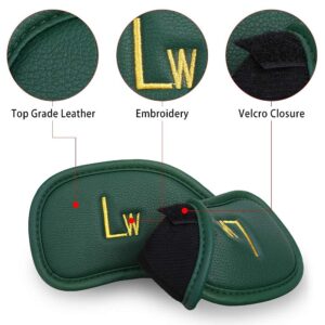 CRAFTSMAN GOLF 12pcs Thick Synthetic Leather Green Golf Iron Head Covers Set Headcover Fit All Brands Callaway Ping Taylormade Cobra Etc. (12pcs Green with Gold No.for Right)