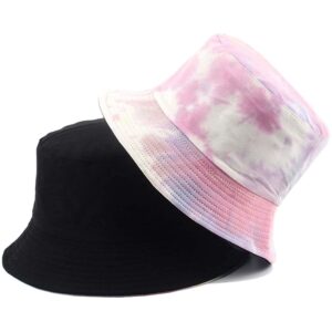 Tie Dye Bucket Hat Reversible Cotton Multicolored Fisherman Cap Packable Sun Hat