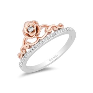 Jewelili Enchanted Disney Fine Jewelry 14K Rose Gold over Sterling Silver with 1/10 Cttw Diamond Belle Rose Ring Size 7