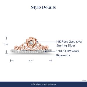 Jewelili Enchanted Disney Fine Jewelry 14K Rose Gold over Sterling Silver with 1/10 Cttw Diamond Belle Rose Ring Size 7