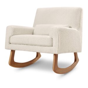 nursery works sleepytime rocker in ivory boucle with light legs, wood, foam, greenguard gold and certipur-us certified